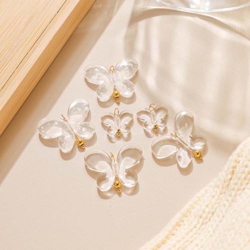 Acryl Anhänger, 304 Edelstahl, mit Acryl, Schmetterling, goldfarben plattiert, DIY, keine, 10PCs/Tasche, verkauft von Tasche