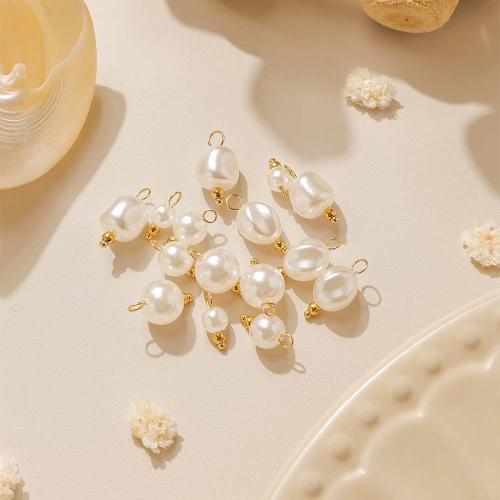 Pendentifs en plastique, Acier inoxydable 304, avec perle de plastique, Placage de couleur d'or, DIY, plus de couleurs à choisir, 10PC/sac, Vendu par sac