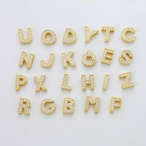 Цирконий Micro Pave латунь подвеска, Латунь, Алфавитное письмо, Другое покрытие, DIY & инкрустированное микро кубического циркония, Золотой, не содержит никель, свинец, 13.70x11.60x4.70mm, продается PC