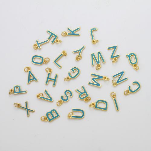 Messing Schmuck Anhänger, Alphabet-Buchstabe, plattiert, DIY & Emaille, blau, frei von Nickel, Blei & Kadmium, 11.60x5.80x1.20mm, verkauft von PC