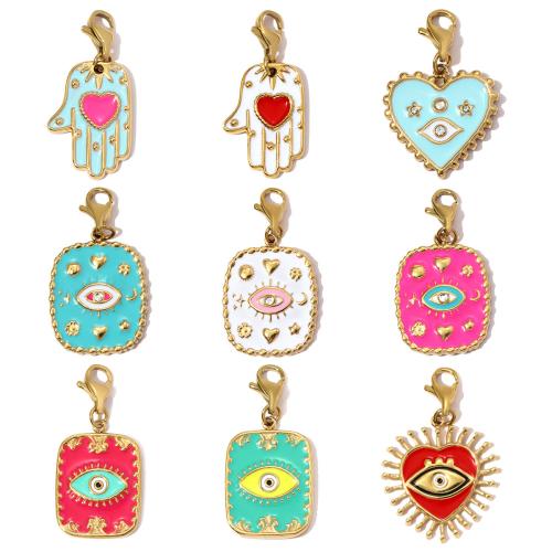 Bijoux pendentifs en acier inoxydable , Acier inoxydable 304, Placage de couleur d'or, DIY & émail & avec strass, plus de couleurs à choisir, 3PC/sac, Vendu par sac