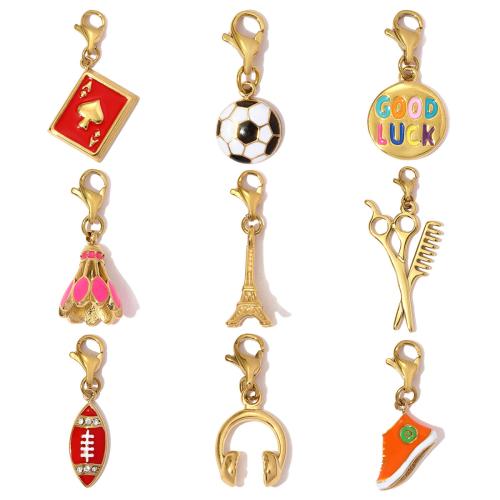 Bijoux pendentifs en acier inoxydable , Acier inoxydable 304, Placage de couleur d'or, DIY & émail & avec strass, plus de couleurs à choisir, 3PC/sac, Vendu par sac