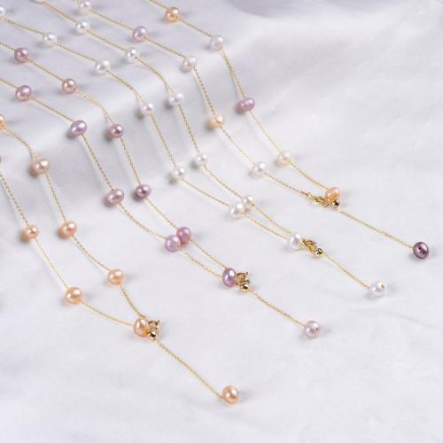 Комплекты украшений с жемчугом, браслет & ожерелье, Пресноводные жемчуги, с цинковый сплав, Овальная форма, плакирован золотом, ювелирные изделия моды, Много цветов для выбора, 5-6mm, продается PC