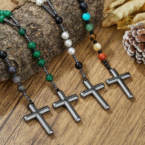 Cadena Suéter, Piedra natural, con Hematite & Ágata negra, chapado en color dorado, Joyería, más colores para la opción, Vendido por UD