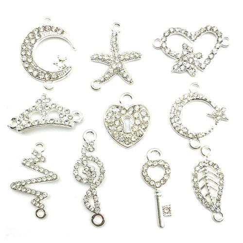Zink-Aluminium-Anhänger, Zinklegierung, silberfarben plattiert, DIY & verschiedene Stile für Wahl & mit Strass, verkauft von PC