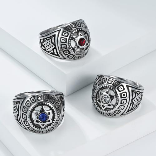 Acier inoxydable 304 bague, Hexagram, Vintage & normes différentes pour le choix & pour homme & avec strass, plus de couleurs à choisir, Taille:8-12, Vendu par PC