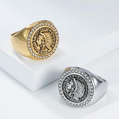 acero inoxidable 304 anillo, personaje, chapado, diverso tamaño para la opción & para hombre & con diamantes de imitación, más colores para la opción, tamaño:7-13, Vendido por UD