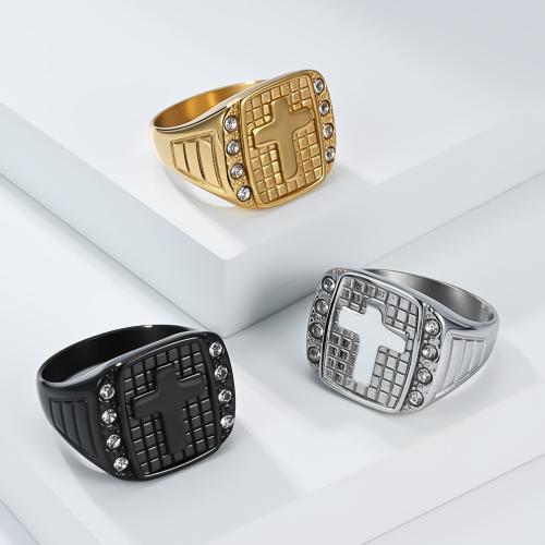 acero inoxidable 304 anillo, Cruces, chapado, diverso tamaño para la opción & para hombre & con diamantes de imitación, más colores para la opción, tamaño:7-13, Vendido por UD