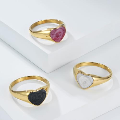 Нержавеющая сталь 304 Кольцо, Сердце, плакирован золотом, разный размер для выбора & Женский & эмаль, Много цветов для выбора, размер:5-9, продается PC
