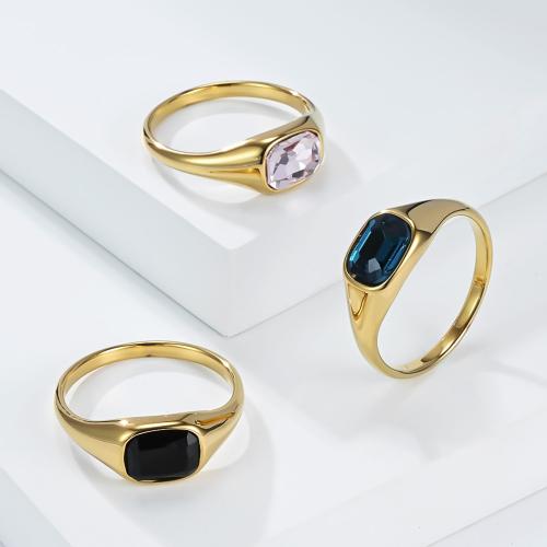 304 Stainless Steel Finger Ring, with Glass, Geometrical Pattern, gold color plated, different size for choice & for man, more colors for choice, US Ring Size:5-10, Sold By PC