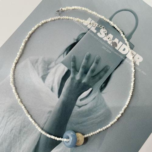 Ожерелье из агата, Белая ракушка, с голубой агат, плакирован золотом, ювелирные изделия моды, Много цветов для выбора, 100x80x50mm, длина:40 см, продается PC