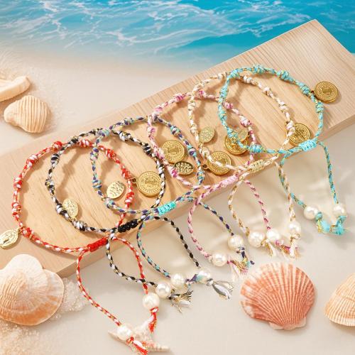 Fashion Bracelet & Bangle Jewelry, Cotton Thread, with Plastic Pearl & Tibetan Style, gold color plated, fashion jewelry, more colors for choice, Sold By PC