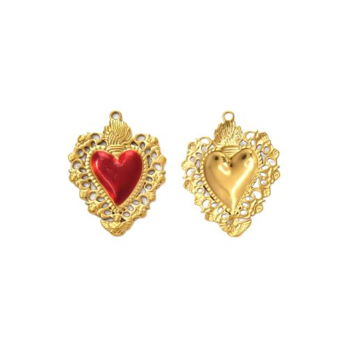 Acier inoxydable Coeur Pendentifs, Acier inoxydable 304, Placage de couleur d'or, DIY & émail, plus de couleurs à choisir, 10PC/sac, Vendu par sac