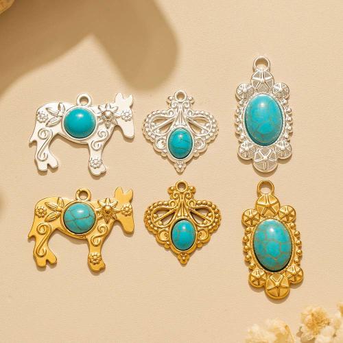 Bijoux Pendentifs en pierres gemmes, Acier inoxydable 304, avec Pierre naturelle, Placage, DIY, plus de couleurs à choisir, 10PC/sac, Vendu par sac