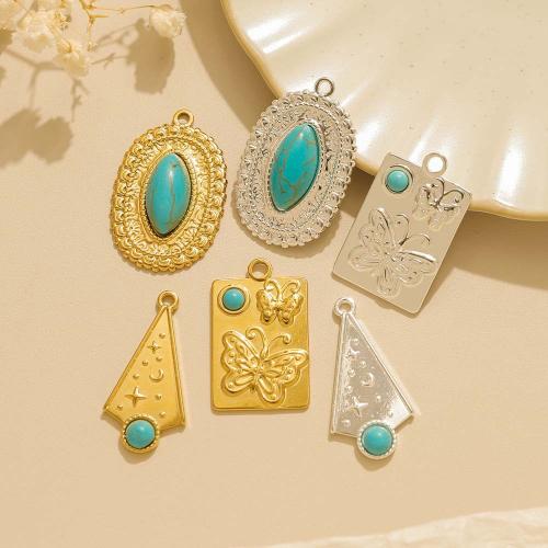 Bijoux Pendentifs en pierres gemmes, Acier inoxydable 304, avec Pierre naturelle, Placage, DIY, plus de couleurs à choisir, 10PC/sac, Vendu par sac