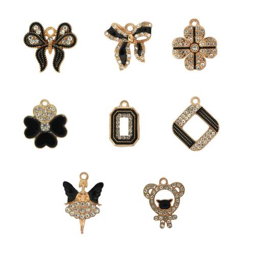 Colgantes de diamantes de imitación de la aleación de zinc, chapado en color dorado, Bricolaje & esmalte & con diamantes de imitación, más colores para la opción, 100PCs/Bolsa, Vendido por Bolsa