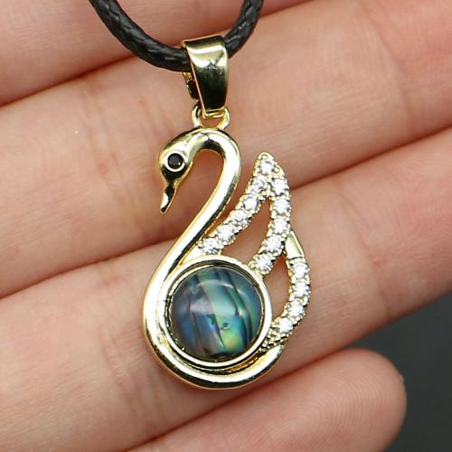 Shell Necklace, with PU Leather & Brass, Swan, gold color plated, fashion jewelry & Unisex & with rhinestone, more colors for choice, Length:Approx 19 Inch, Sold By PC