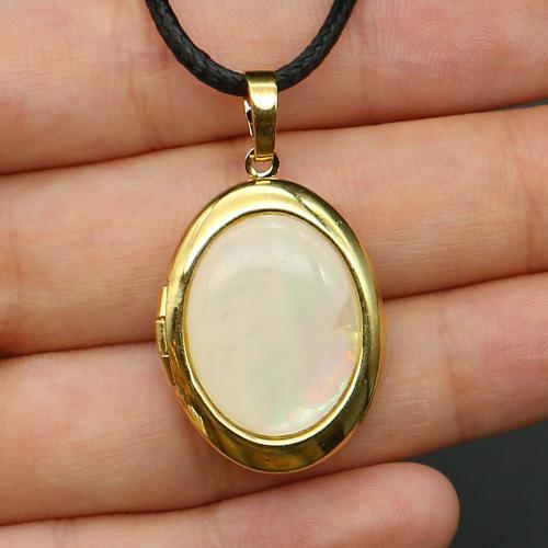 Shell Locket Necklace, with PU Leather & Tibetan Style, Oval, gold color plated, fashion jewelry & Unisex, more colors for choice, Length:Approx 19 Inch, Sold By PC