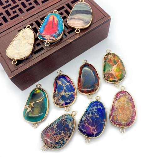 Edelstein-Connector, Impression Jaspis, mit Zinklegierung, Unregelmäßige, goldfarben plattiert, DIY, keine, 40x21mm, verkauft von PC