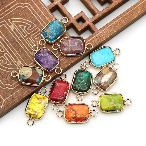 Edelstein-Connector, Impression Jaspis, mit Messing, Rechteck, goldfarben plattiert, DIY, keine, 24x11mm, verkauft von PC