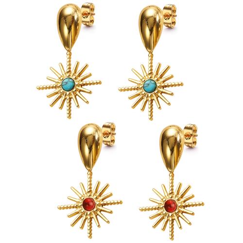 Stainless Steel Drop Earring, 304 Stainless Steel, with Natural Stone, plated, DIY, more colors for choice, Sold By Pair