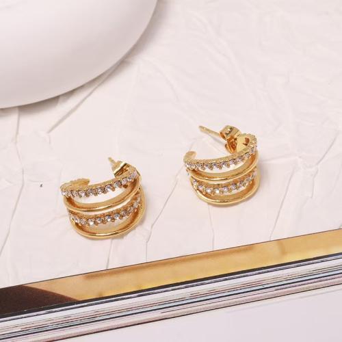 Stainless Steel Stud Earrings, 304 Stainless Steel, plated, fashion jewelry & with rhinestone, golden, Sold By Pair