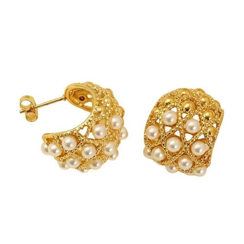 Stainless Steel Stud Earrings, 304 Stainless Steel, with Plastic Pearl, gold color plated, fashion jewelry, golden, Sold By Pair