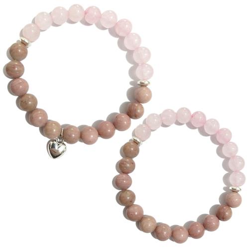 Gemstone Bracelets, Rose Quartz, with Rhodochrosite, fashion jewelry, mixed colors, 8mm, Length:21 cm, Sold By PC