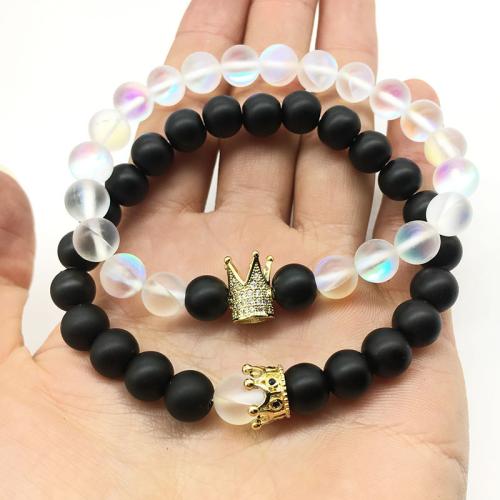 Gemstone Bracelets, Clear Quartz, with Lava & Tibetan Style, fashion jewelry & with rhinestone, mixed colors, 8mm, Length:21 cm, Sold By PC