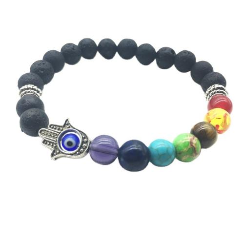 Gemstone Bracelets, Lava, with Gemstone & Tibetan Style, fashion jewelry, mixed colors, 8mm, Length:18 cm, Sold By PC