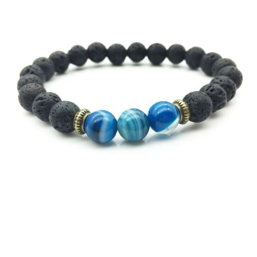 Gemstone Bracelets, Lava, with Tibetan Style, fashion jewelry, mixed colors, 8mm, Length:21 cm, Sold By PC