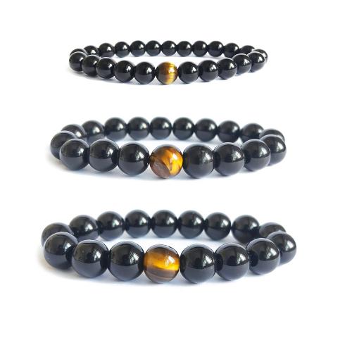 Gemstone Bracelets, Black Stone, with Tiger Eye, fashion jewelry, mixed colors, Length:21 cm, Sold By PC