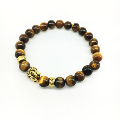 Gemstone Bracelets, Natural Stone, with Tibetan Style, fashion jewelry, more colors for choice, 8mm, Length:18 cm, Sold By PC