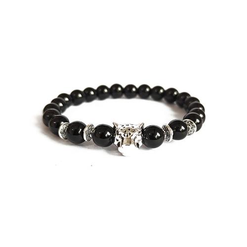 Gemstone Bracelets, Natural Stone, with Tibetan Style, fashion jewelry, more colors for choice, 8mm, Length:18 cm, Sold By PC