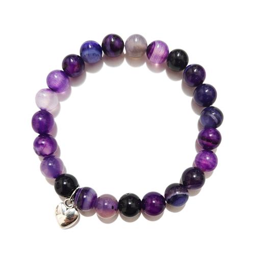 Браслет Агат ювелирные изделия, кружевной агат, с цинковый сплав, ювелирные изделия моды, разноцветный, 8mm, длина:21 см, продается PC