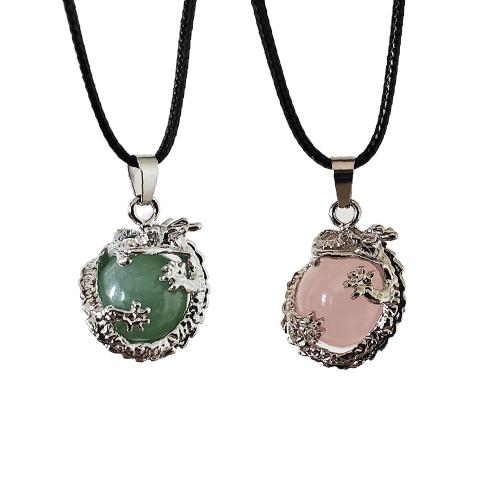 Collier bijoux de pierre gemme, Pierre naturelle, avec corde de cire & alliage de zinc, Placage, bijoux de mode, plus de couleurs à choisir, 16mm, Longueur:40 cm, Vendu par PC