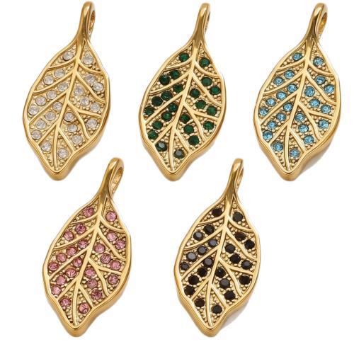 Bijoux pendentifs en acier inoxydable , Acier inoxydable 304, feuille, Placage de couleur d'or, DIY & avec strass, plus de couleurs à choisir, 25x11mm, Vendu par PC