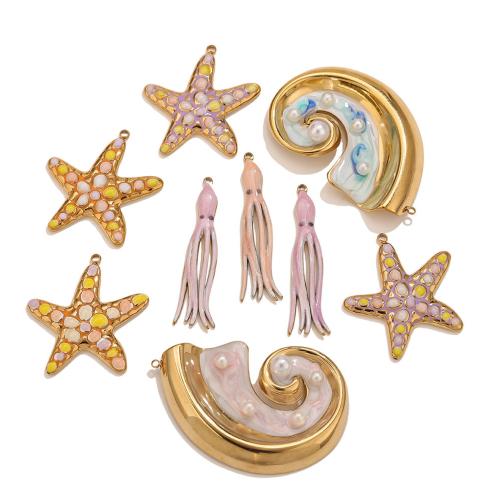 Edelstahl Tieranhänger, 304 Edelstahl, mit Kunststoff Perlen, goldfarben plattiert, DIY & verschiedene Stile für Wahl & Emaille, verkauft von PC