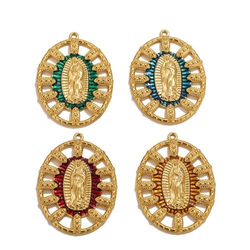 Stainless Steel Pendants, 304 Stainless Steel, Virgin Mary, gold color plated, DIY & enamel, more colors for choice, 31.50x43.50mm, Sold By PC