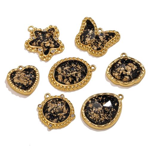 Stainless Steel Pendants, 304 Stainless Steel, with Gold Foil, gold color plated, DIY & different styles for choice & enamel, Sold By PC