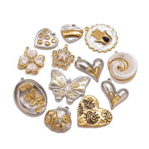 Stainless Steel Pendants, 304 Stainless Steel, with White Shell, Vacuum Ion Plating, DIY & different styles for choice & with rhinestone, Sold By PC