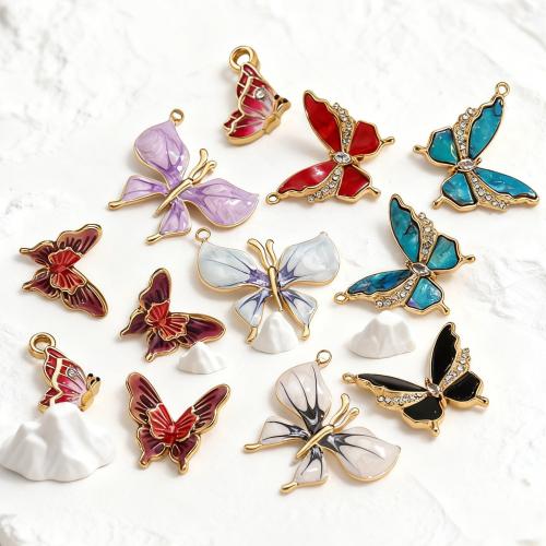 Stainless Steel Animal Pendants, 304 Stainless Steel, Butterfly, gold color plated, DIY & different styles for choice & enamel & with rhinestone, 5PCs/Bag, Sold By Bag