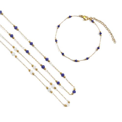 Нержавеющая сталь 304 Ожерелье и Браслет, с Природный камень, плакирован золотом, разные стили для выбора & Женский, продается PC