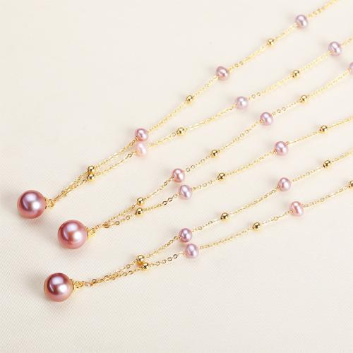 Ожерелье из пресноводных жемчуг на латунной цепочке, Пресноводные жемчуги, с Латунь, Слегка круглый, Другое покрытие, ювелирные изделия моды, Много цветов для выбора, 4-5mm, продается PC