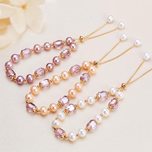 Freshwater Cultured Pearl Bracelet, Freshwater Pearl, with Copper Alloy & Crystal, plated, fashion jewelry, more colors for choice, 8-9mm, Sold By PC