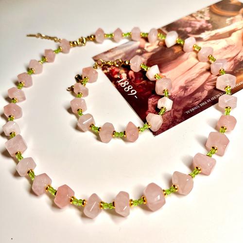 комплекты украшений с камнями, браслет & ожерелье, розовый кварц, Другое покрытие, ювелирные изделия моды, Много цветов для выбора, 100x100x100mm, продается PC