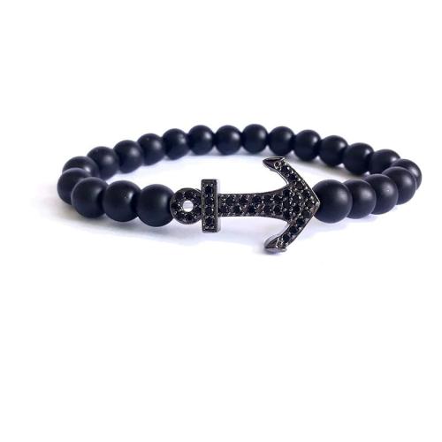 Gemstone Bracelets, Abrazine Stone, fashion jewelry & with rhinestone, black, 8mm, Sold By PC