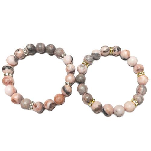 Gemstone Bracelets, Zebra Jasper, with Tibetan Style, fashion jewelry & with rhinestone, more colors for choice, 10mm, Length:21 cm, Sold By PC