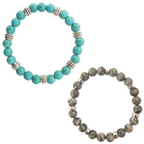 Gemstone Bracelets, Natural Stone, with Tibetan Style, fashion jewelry, more colors for choice, 8mm, Length:21 cm, Sold By PC