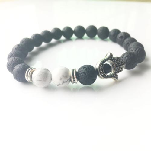 Gemstone Bracelets, Lava, with Magnesite & Tibetan Style, fashion jewelry, mixed colors, 8mm, Sold By PC